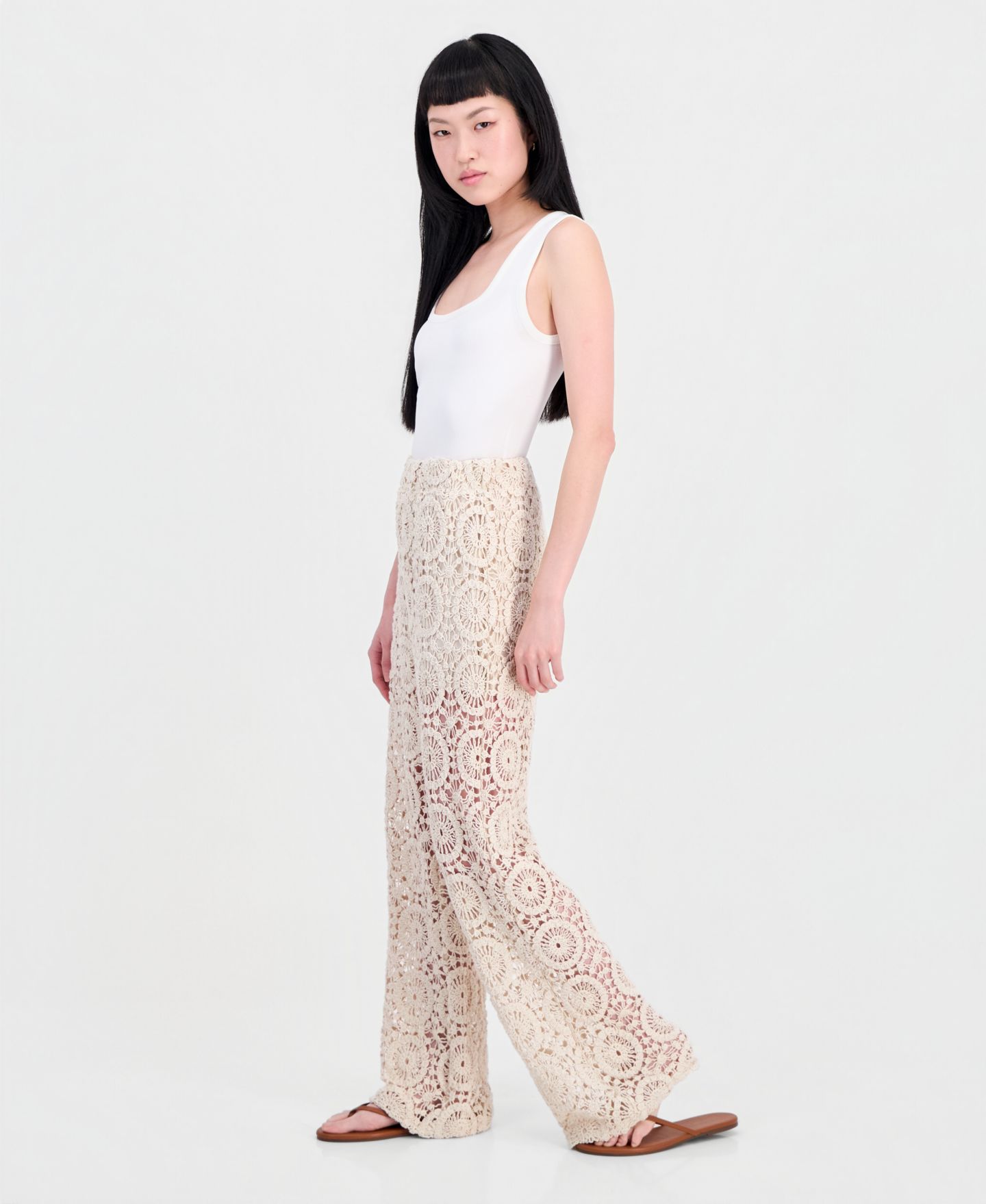 Женские брюки And Now This Cotton Crochet Wide-Leg, цвет: Flax — фото 2