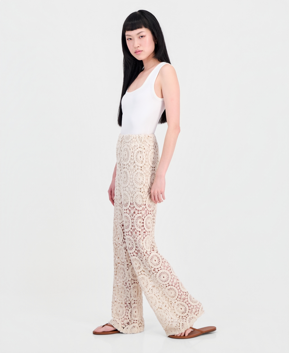 And Now This Women's Cotton Crochet Wide-Leg Pants, Macy's Exclusive