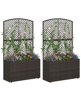 Set of 2 49 in Raised Garden Bed with Trellis and Wicker Planter Box