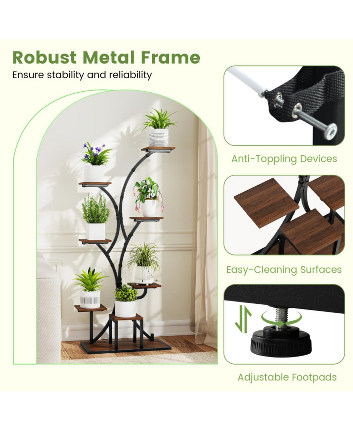 Gouun 8-Tier Corner Metal Plant Stand 58 in Tall with 4-Head Grow Lights
