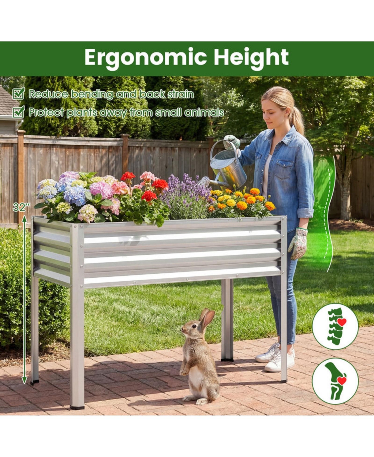 Gouun Outdoor Elevated Metal Raised Garden Bed with Legs Heavy Duty Frame