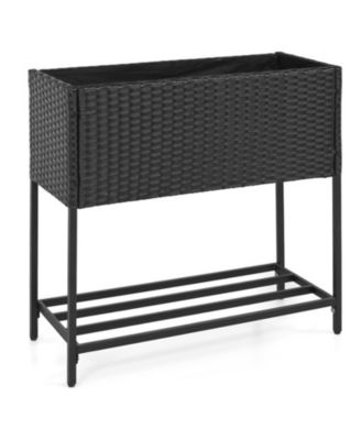 Elevated Garden Planter with Rattan Finish and Bottom Shelf