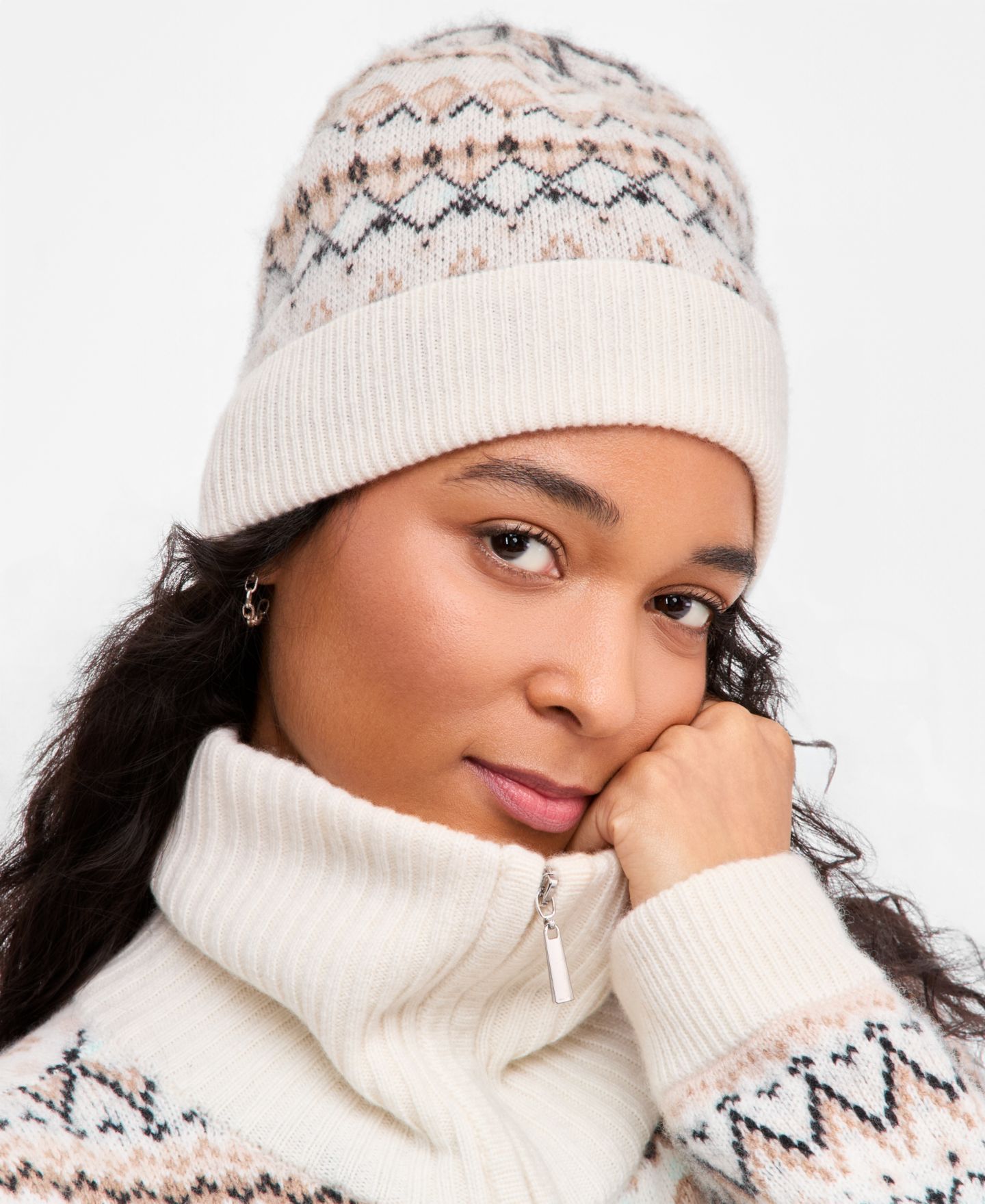 Женская шапка Charter Club Fair Isle Cashmere Cuffed Beanie, цвет: Mi Frt Van — фото 3