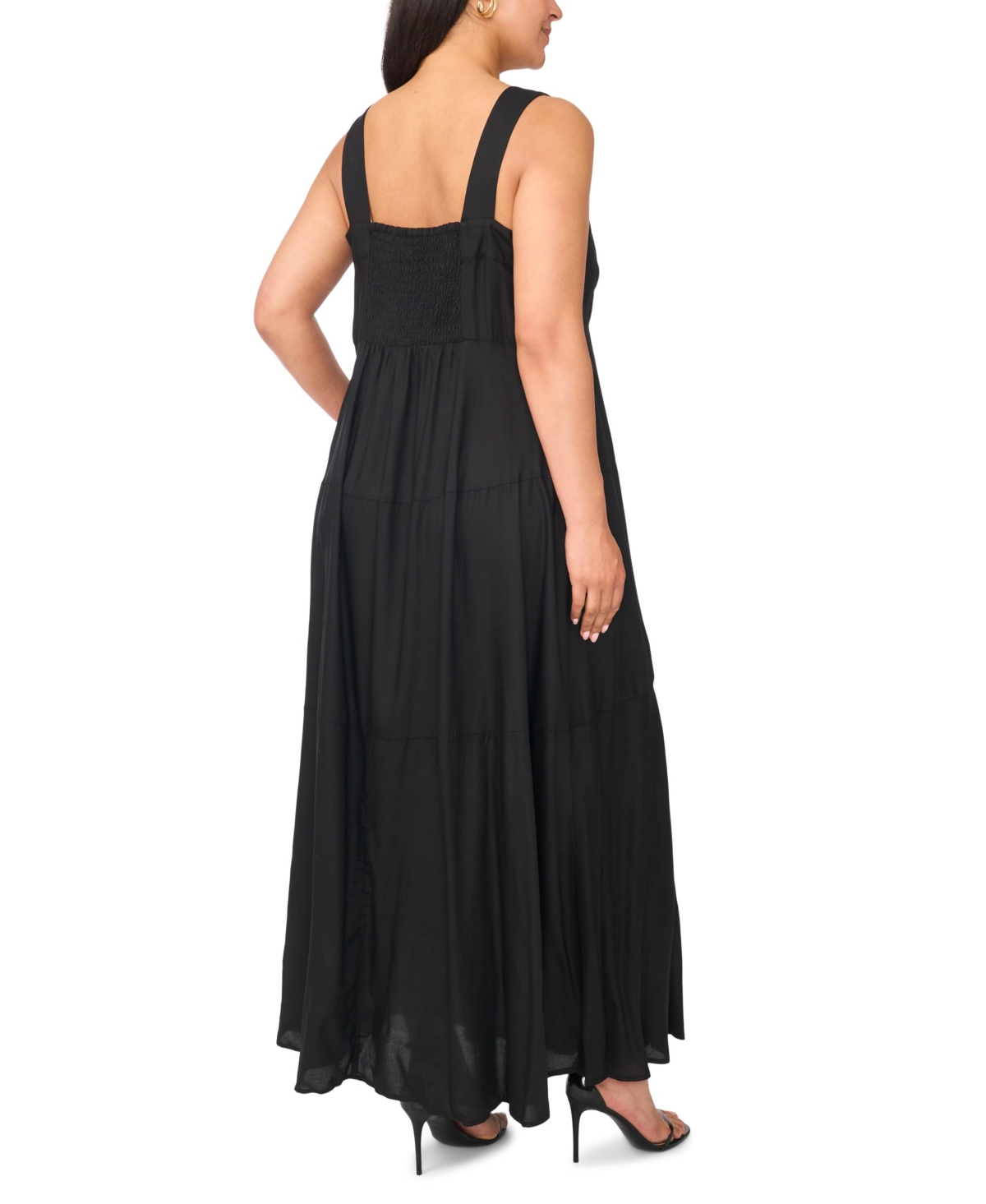 Vince Camuto Plus Square-Neck Smocked-Back Sleeveless Maxi Dress
