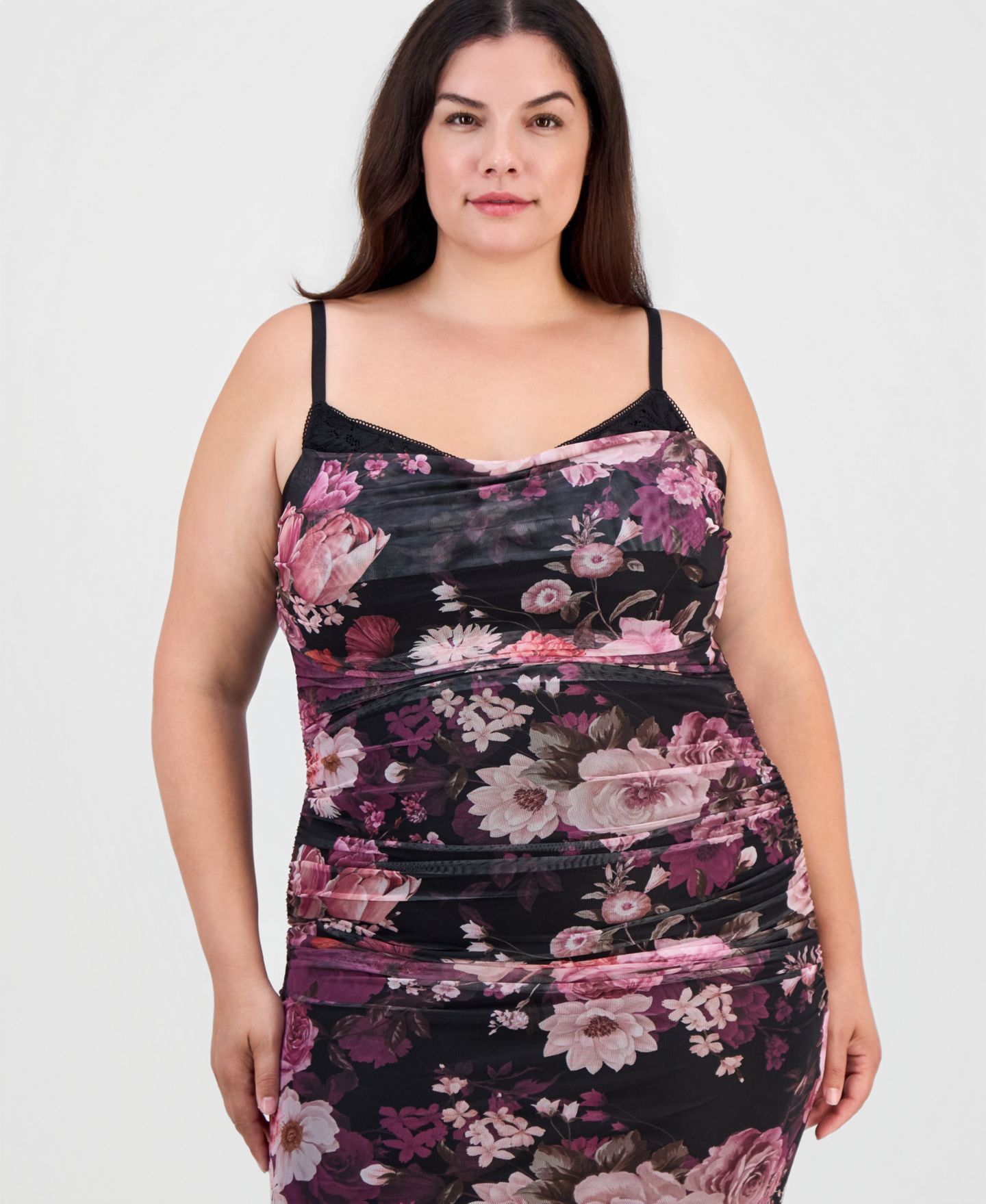 Женское платье Emerald Sundae Plus Size Floral Ruched Maxi, цвет: Чёрный / Фиолетовый — фото 3