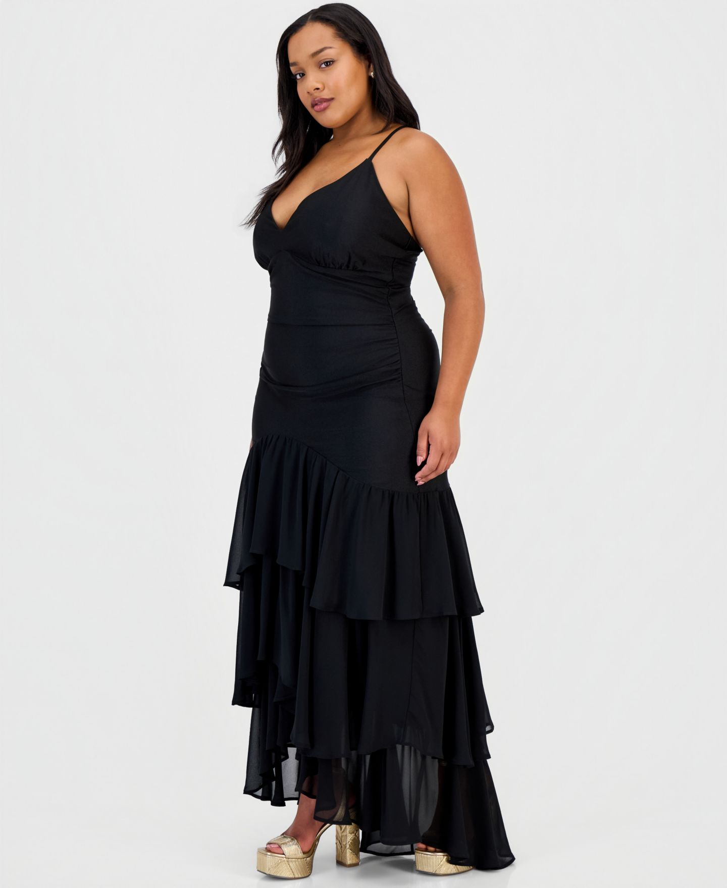 Женские платья Emerald Sundae Trendy Plus Size Ruffled Tiered Gown, цвет: Чёрный — фото 4