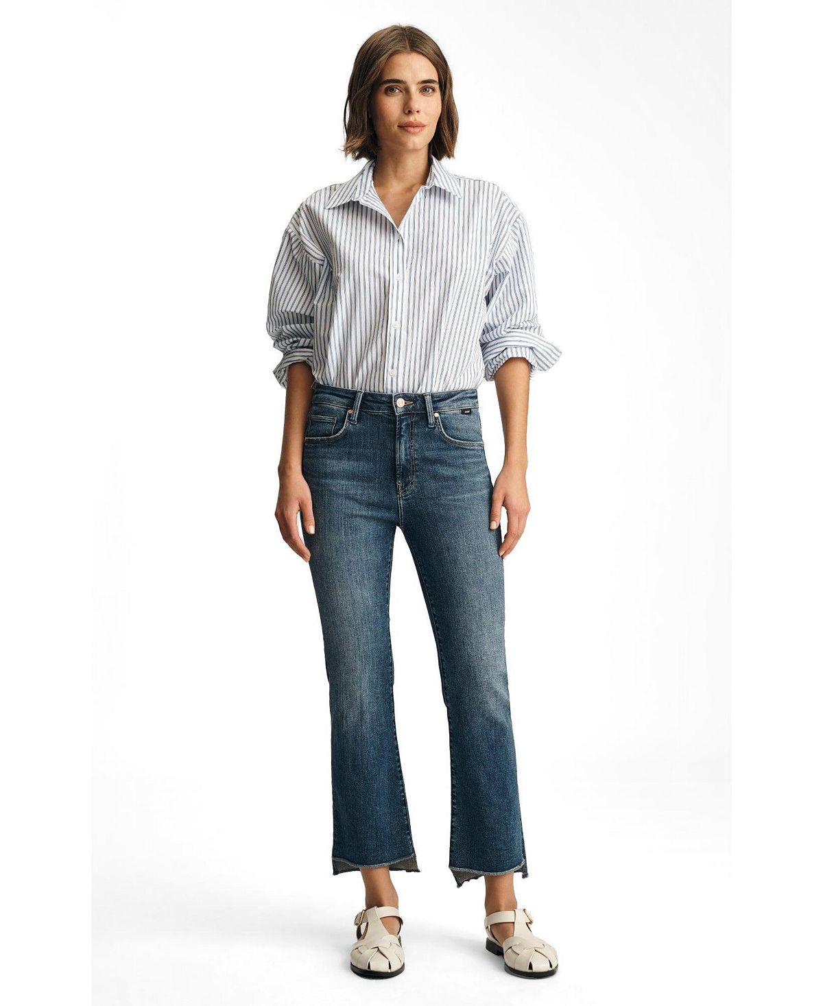 Mavi Jeans Women's Anika Mid Rise Cropped Flare In Dark Brushed Flex Blue view 3 — MAYCSS fashion products