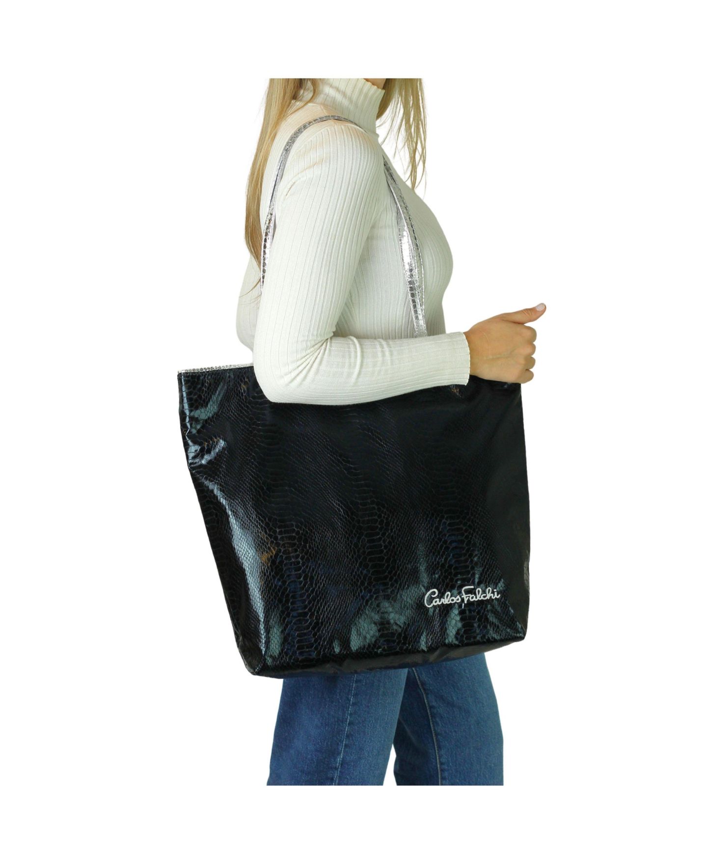 Сумка Carlos Falchi Microfiber Tote, цвет: Чёрный — фото 3
