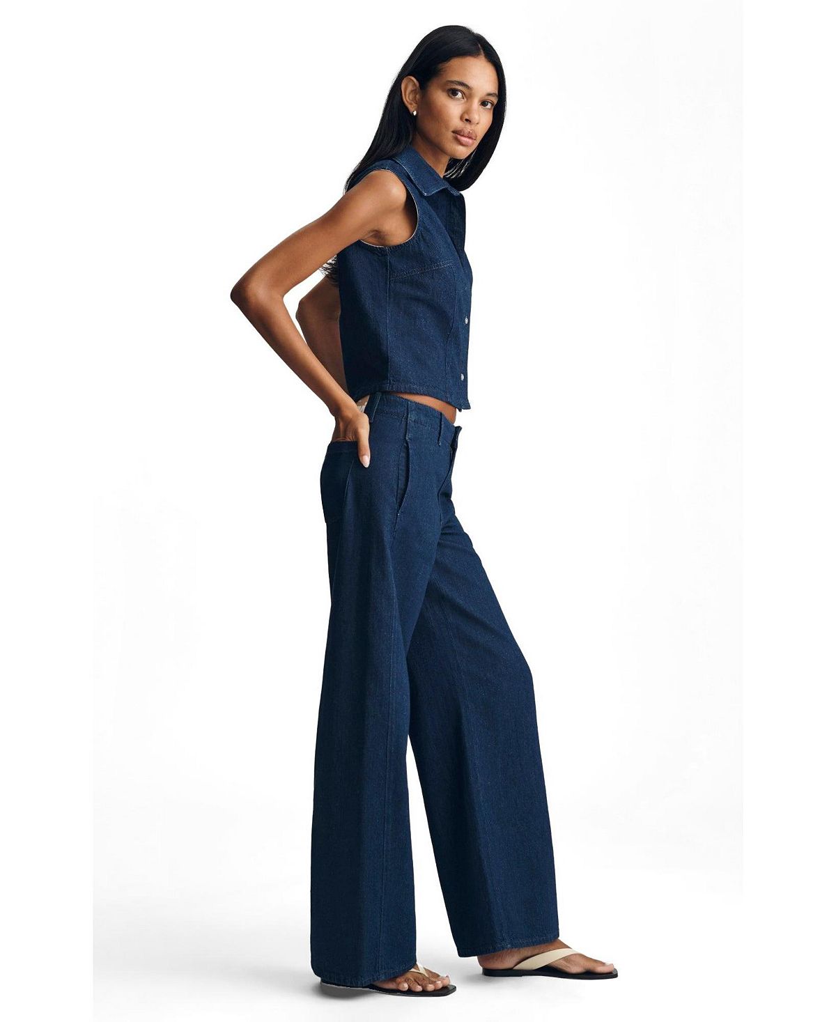 Mavi Jeans Women's Siena High Rise Wide Leg In Chino Dark Linen Denim view 2 — MAYCSS fashion products