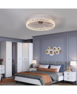 Acrylic Ceiling Fan Light with Remote Control, Dimmable LED Chandelier, 6-Speed Adjustable