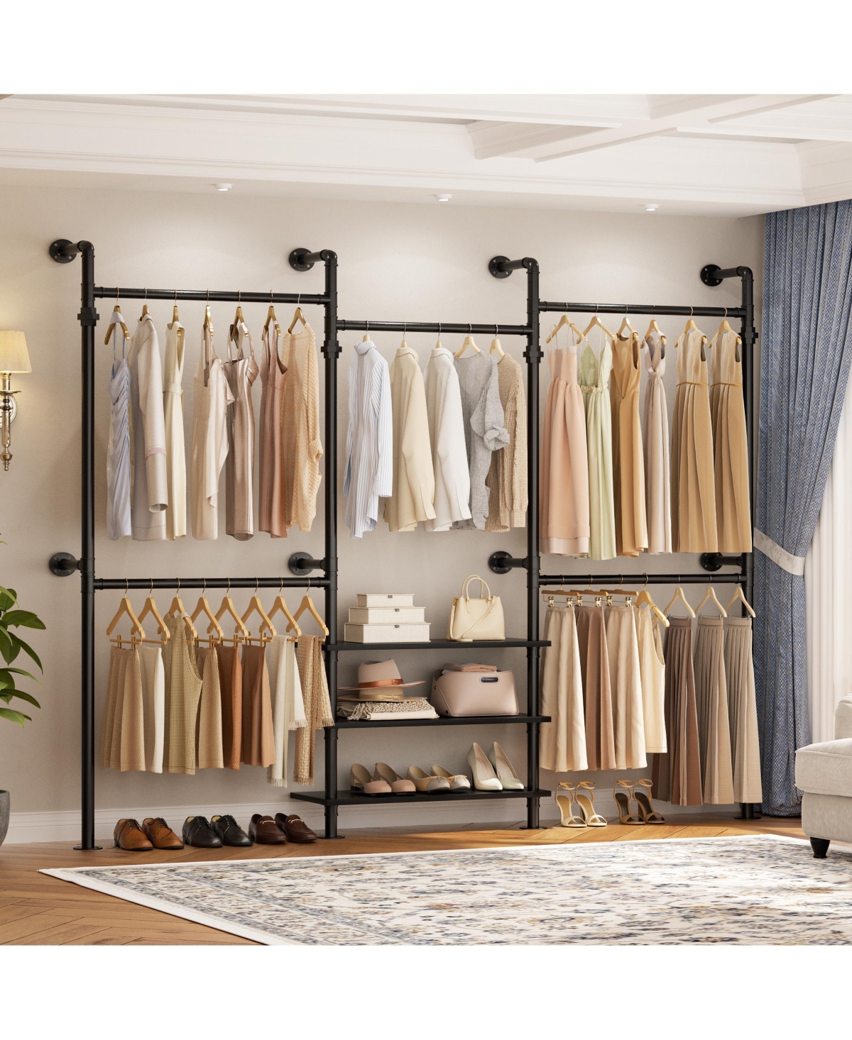 Aheaplus Industrial Pipe Clothing Rack Wall Mounted Closet System