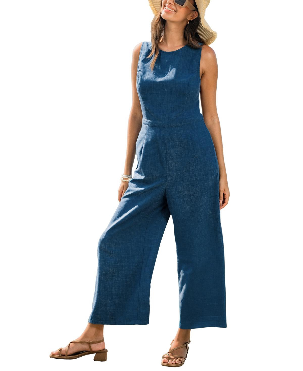 Cupshe Women's Crew Neck Zip-Front Unlined Jumpsuit