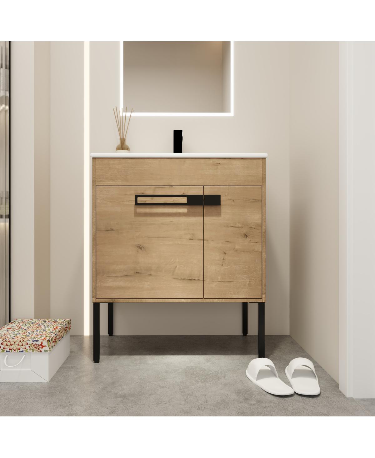 Sillysis Modern Bathroom Vanity with Ceramic Sink, Wall Mounted or Freestanding, Soft Close Doors