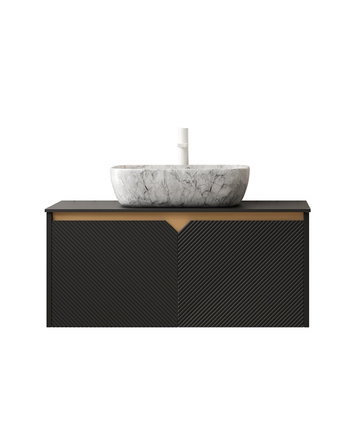 Sillysis Wall Mounted Bathroom Vanity with Sintered Stone Top, Volakas Marble Pattern Sink, Soft Close Doors