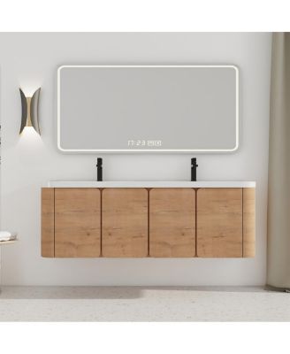 60 Inch Wall Mounted Modern Bathroom Vanity with Double Resin Sink, Soft Close Doors, Plywood Cabinet for Storage
