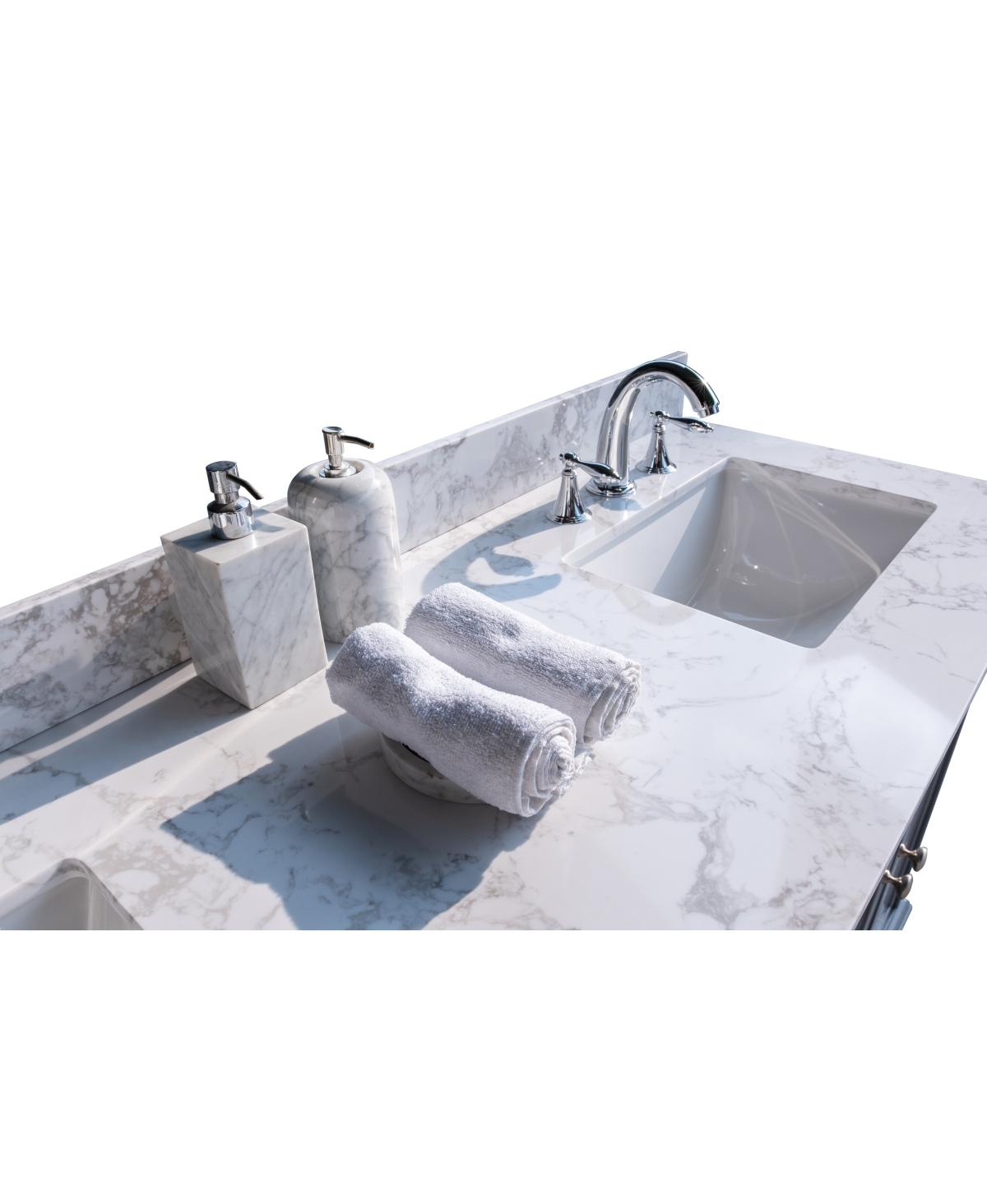 Sillysis 31/37/43 Inch Carrara Marble Stone Bathroom Vanity Top with Rectangular Undermount Sink and Backsplash
