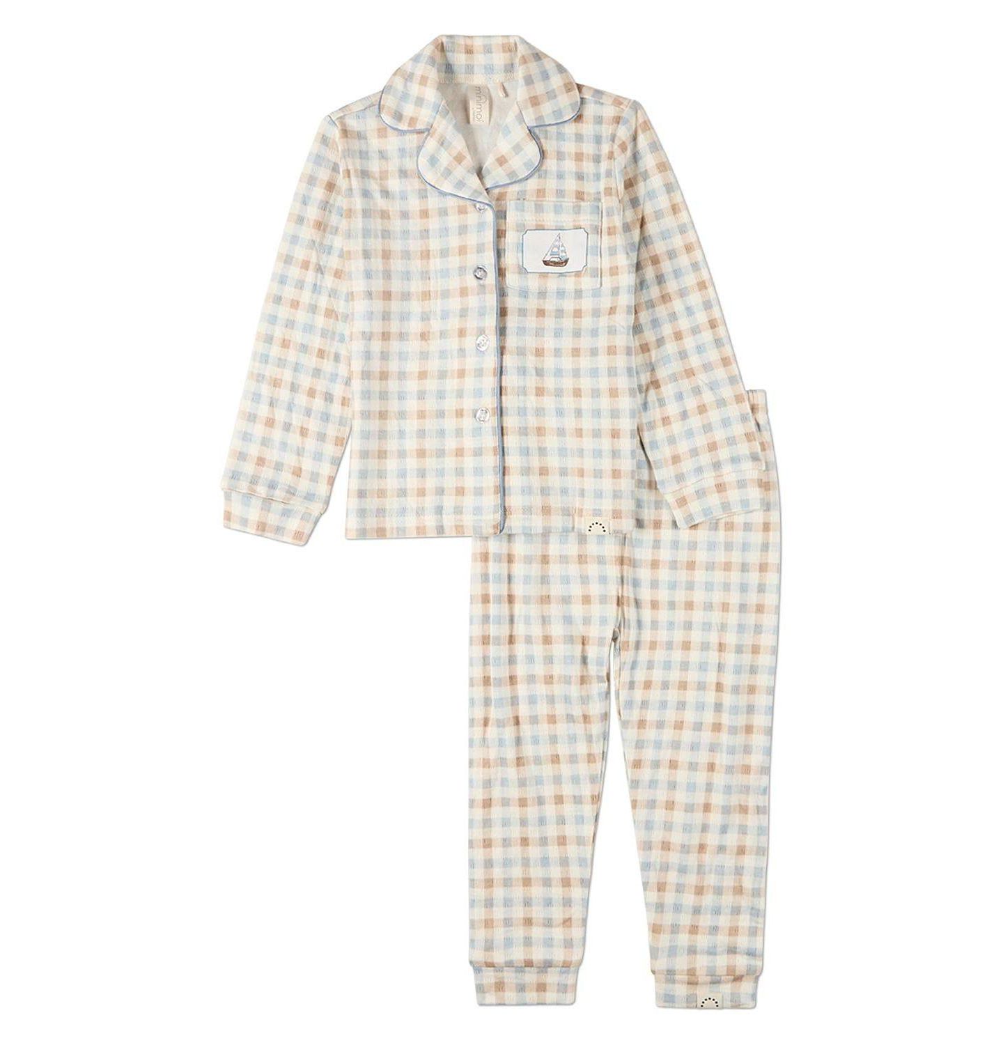 MeMoi 2 Piece Kids "Let Your Dreams Set Sail" Pointelle Plaid Lounge Set, цвет: Синий — фото 1