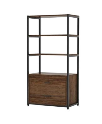 Multi-Tier Bookshelf with 2 Drawers for Office, Bedroom, or Living Room