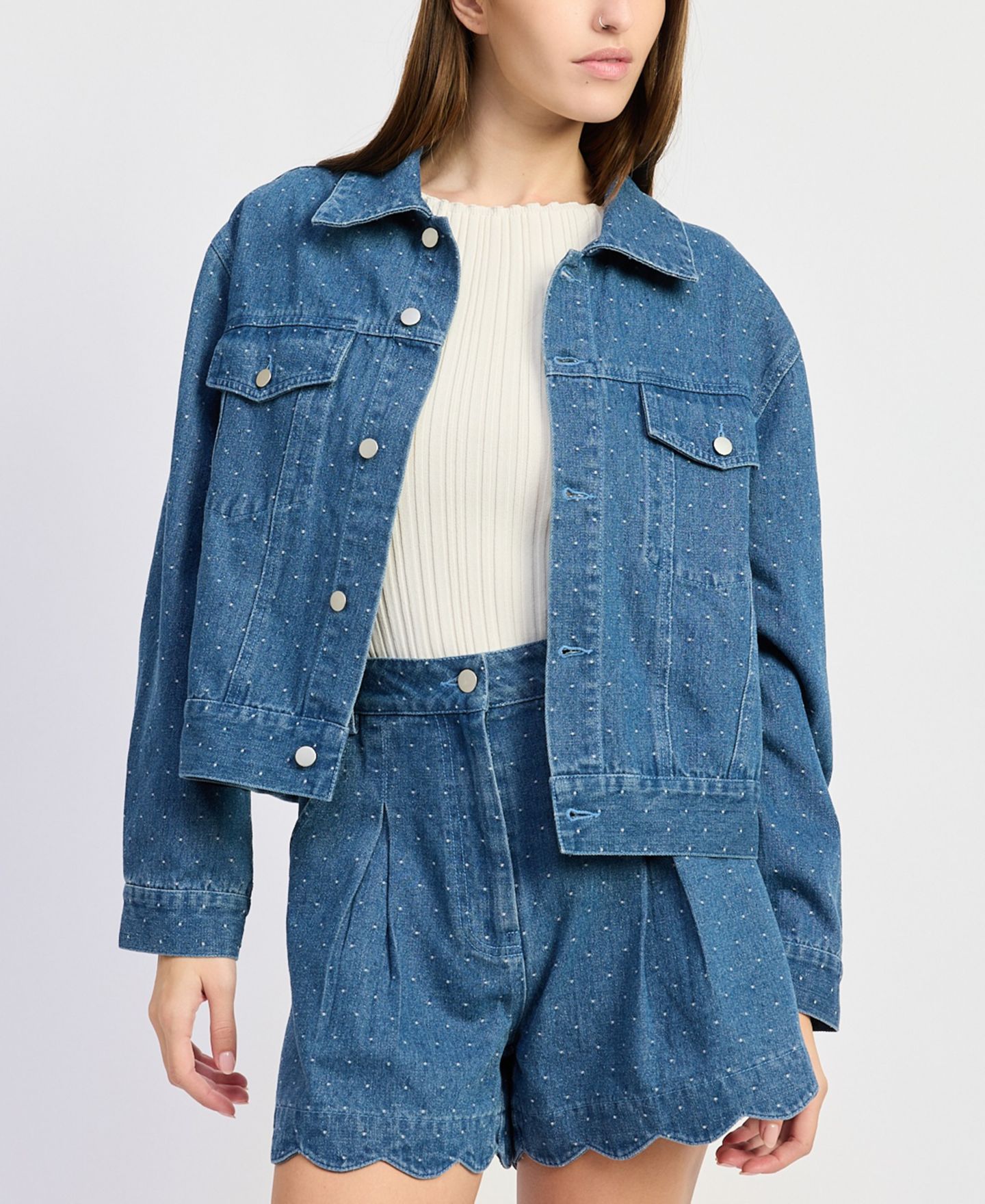 Женская куртка En Saison Heidi Collared Denim Jacket, цвет: В горошек средняя варка джинсовый — фото 4