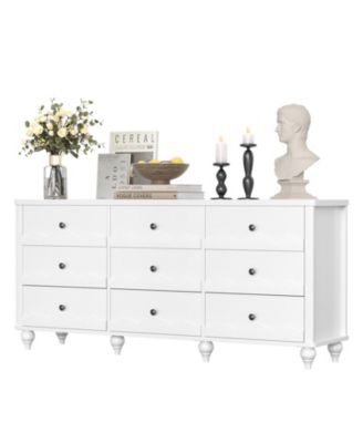 Wooden 9 Drawers Dresser Storage Cabinet with Scalloped Front