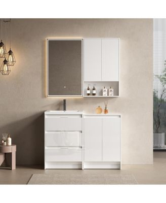 47 Inch Modern Freestanding Bathroom Vanity with Resin Sink, Soft Close Drawers, Storage Cabinet and Wall Cabinet