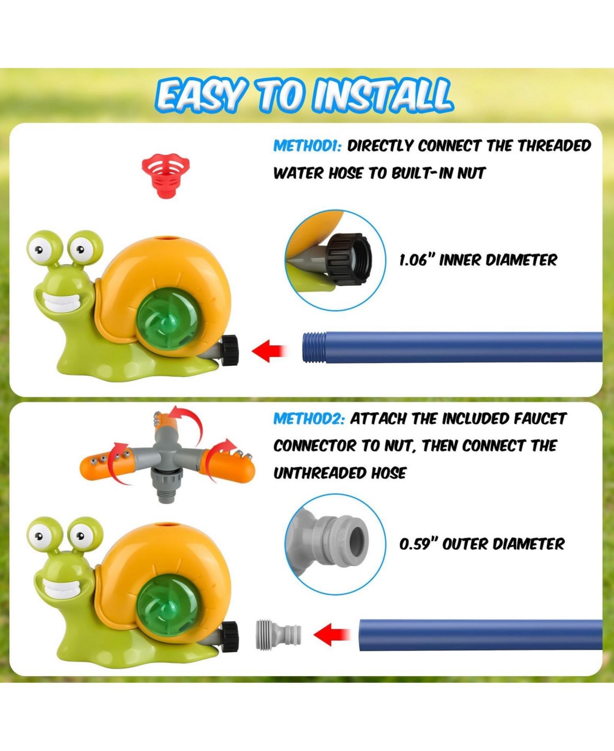 Sevorley 2-in-1 Snail Water Sprinkler Baseball Toy with Rotating Spray for Kids