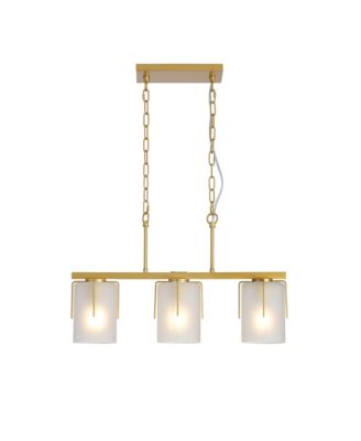 Modern 3-Light Linear Chandelier, E26 Base, Adjustable Height Pendant Light with Frosted Glass Shades, Kitchen Island Lighting