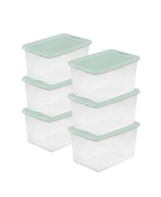 6 Pack 64 Qt Latching Box, Plastic Storage Bin with Lid, Mindful Mint