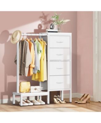 Heavy Duty 4-Drawer Fabric Dresser with Hanging Rail - Multi-Functional Storage Organizer Shelf - Metal Frame, Anti-Tip Safety