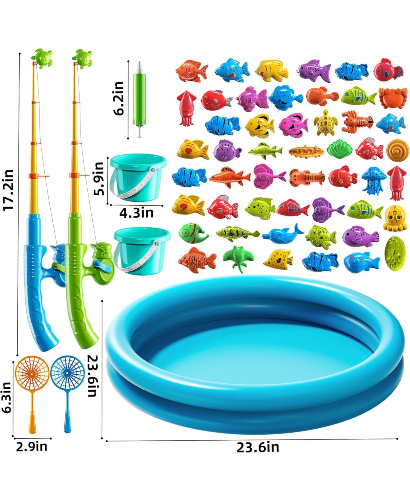 Детские игрушки GNUADZ Magnetic Floating Fishing Game, 60-Piece Set, Ages 3+, цвет: Разноцветный — фото 4