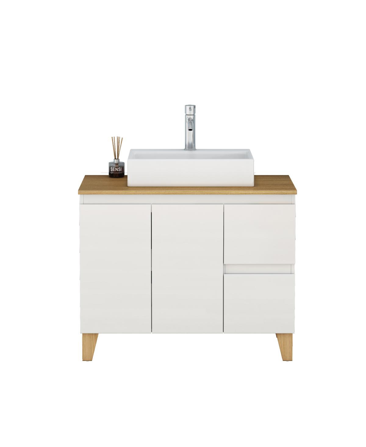 Sillysis Bathroom Vanity with Solid Wood Top, Square Ceramic Sink