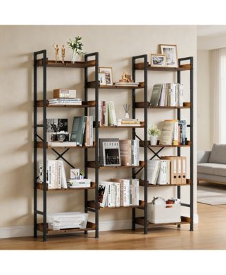 14-Tier Rustic Open Bookshelf, Carbon Steel Frame Storage Organizer with Side Guard Rails and Anti-Tilt Design,Easy Assembly Home Display Shelf