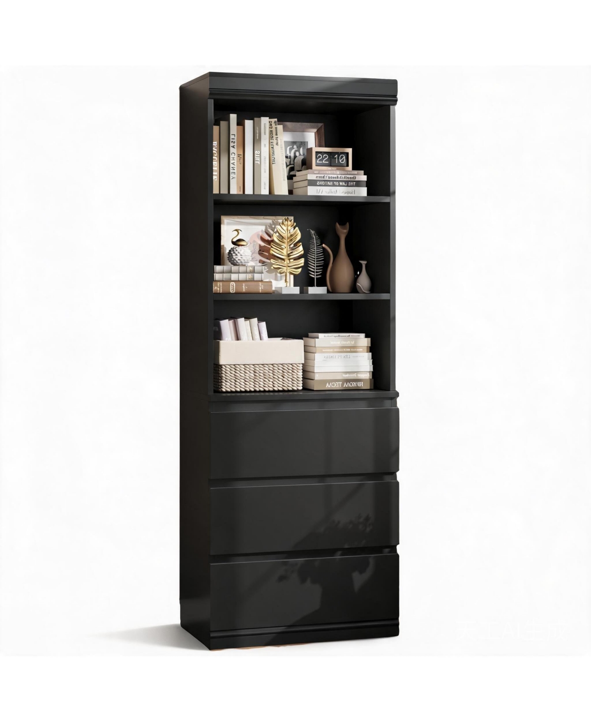 homfan 70 Inch Tall Bookcase with 3 Drawers and 3 Open Shelves, Modern Storage