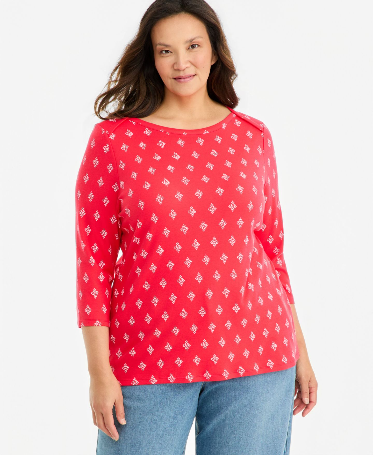 Женский топ Style & Co Plus Size Printed 3/4 Sleeve Boat-Neck, цвет: Lollipop Foil — фото 1