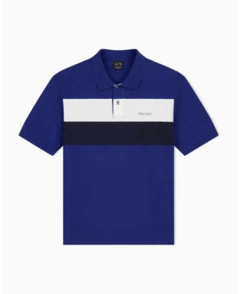 Мужское поло A|X Armani Exchange Pique Color Block Polo Shirt, цвет: Синий