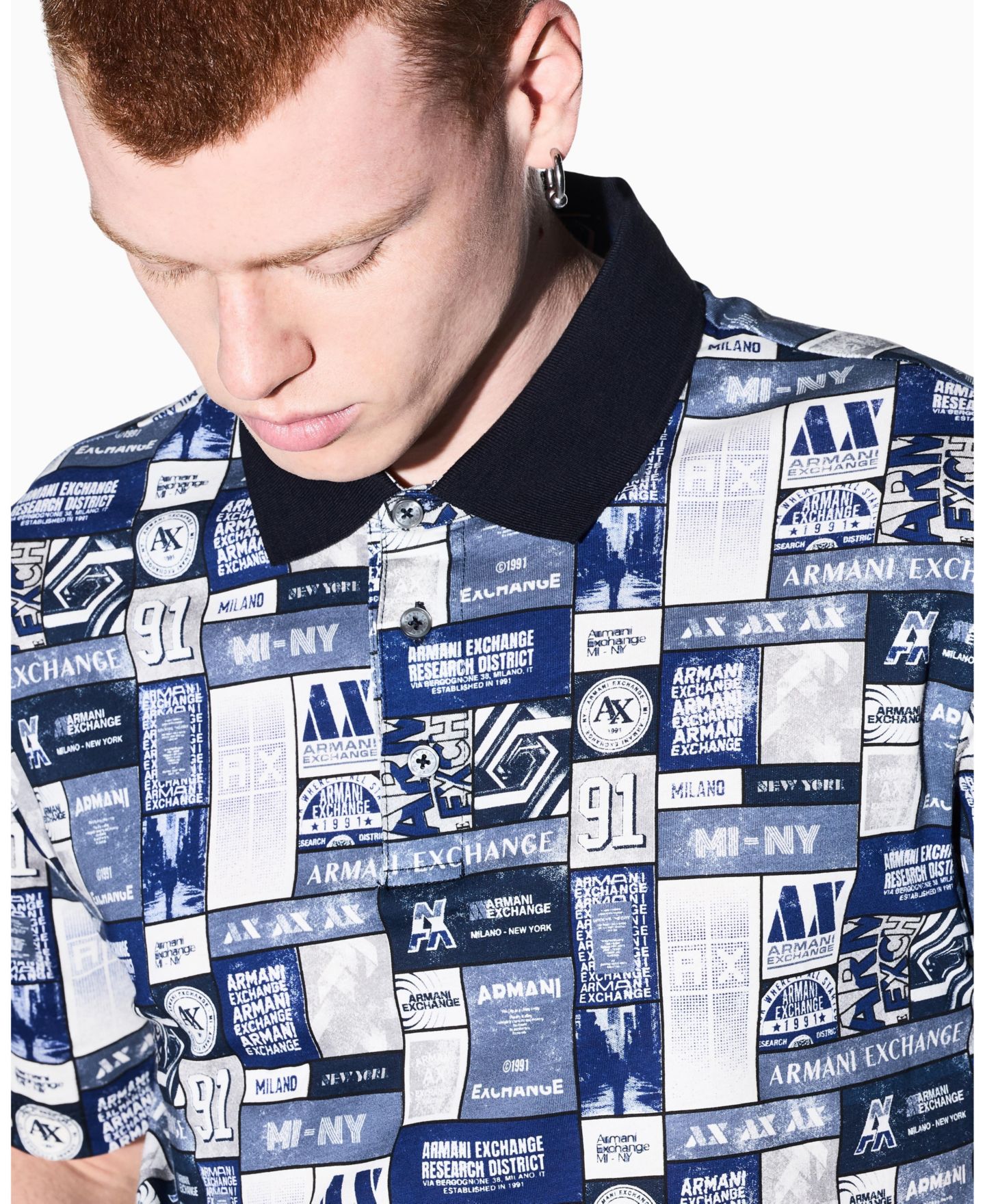 Мужское поло A|X Armani Exchange Collage Logo Polo Shirt, цвет: Молочный белый — фото 8