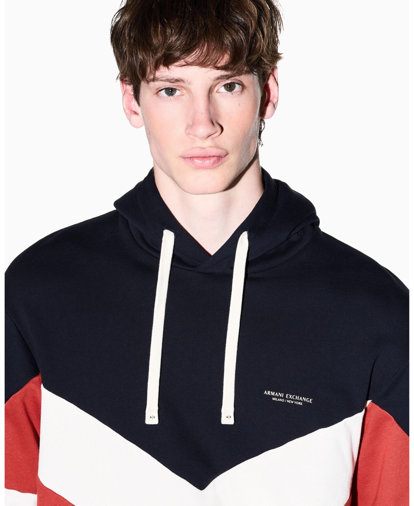 Мужское худи A|X Armani Exchange Chevron Color Block, цвет: Глубокий тёмно-синий — фото 6