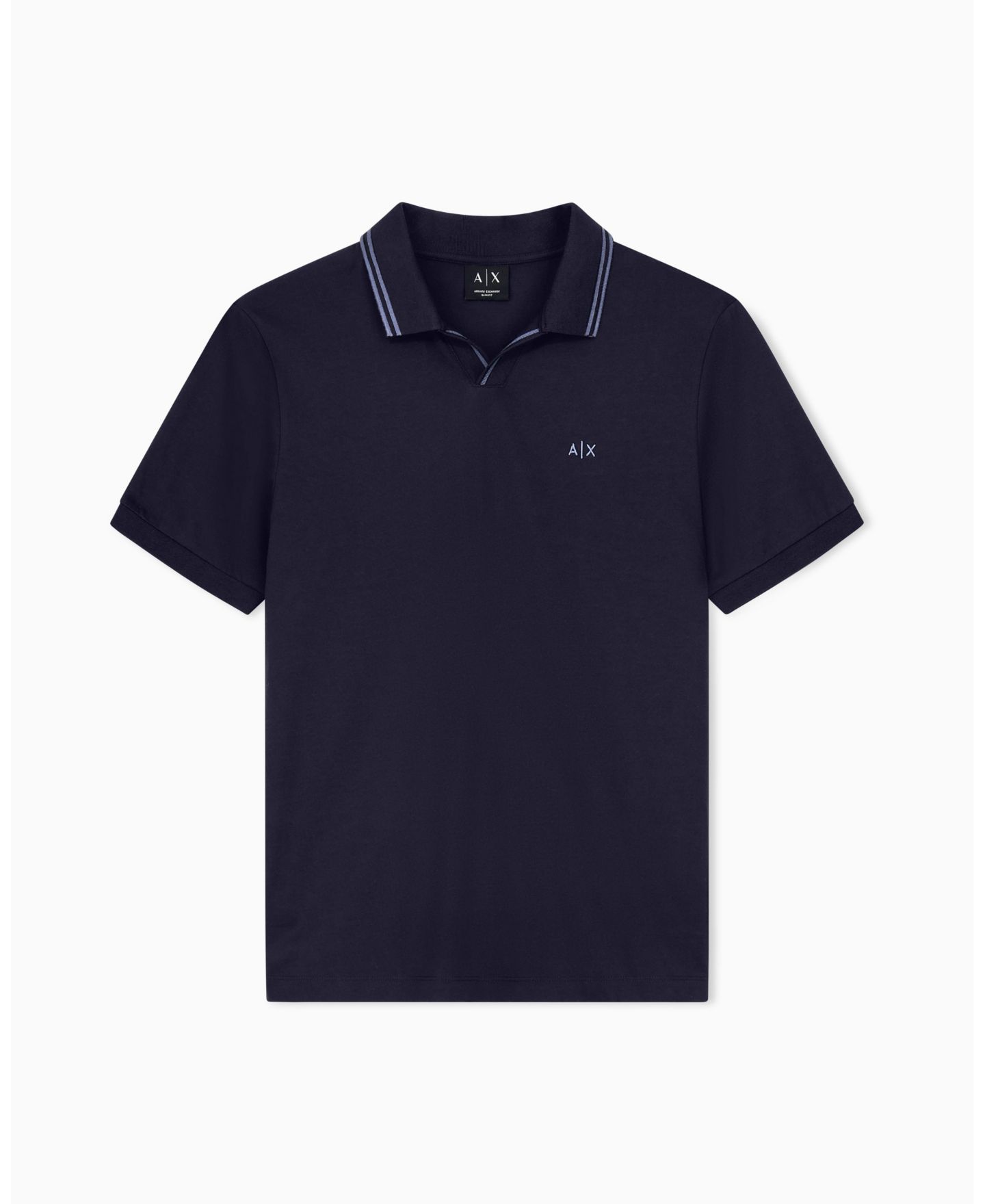Мужское поло A|X Armani Exchange Mercerized Tipping Johnny Collar Polo Shirt, цвет: Глубокий тёмно-синий — фото 2