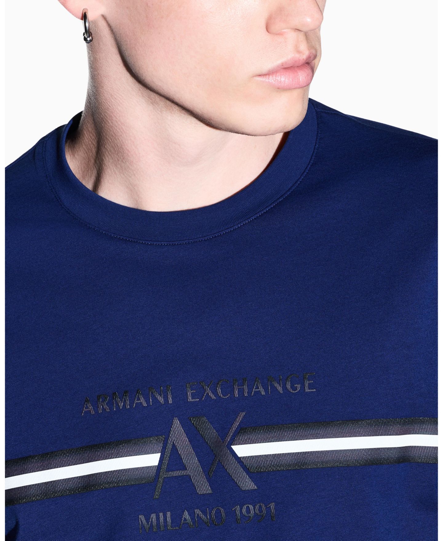 Мужская футболка A|X Armani Exchange Stripe, цвет: Синий — фото 7
