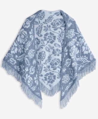 Women's Two-Tone Folk Floral Jacquard Triangle Knit Scarf