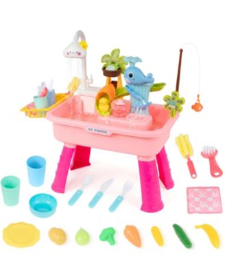 4-in-1 Sand Water Table Electric Pump Outdoor Play Kitchen Sink Fishing Game Toddler Toy