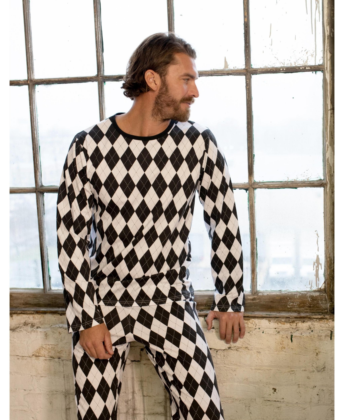 Leveret Mens 2-piece. Cotton Loose Fit Argyle Pajamas