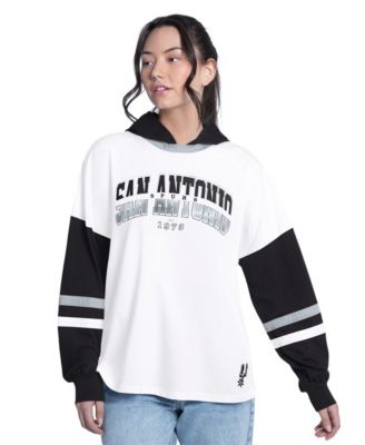 Women's White/Black San Antonio Spurs Key Player Oversized Hooded Long Sleeve T-Shirt