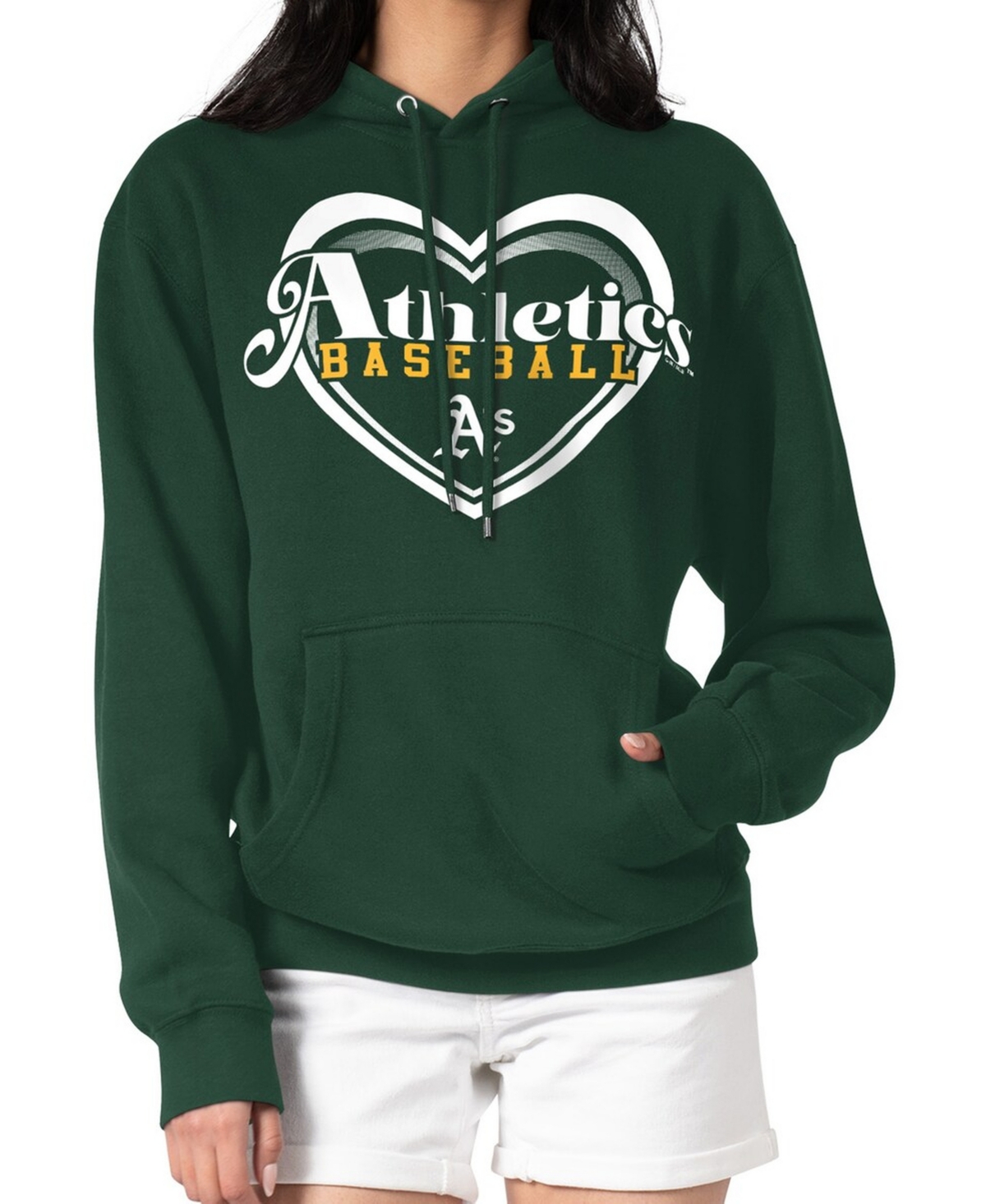 G-iii 4Her by Carl Banks Women's Green Athletics Double Heart Fleece Pullover Hoodie - Green