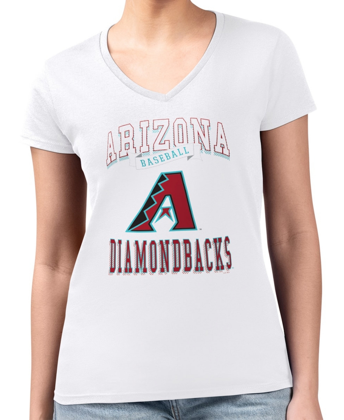 G-iii 4Her by Carl Banks Women's White Arizona Diamondbacks Super-Slim Fit Lightweight Team Logo Graphic V-Neck T-Shirt