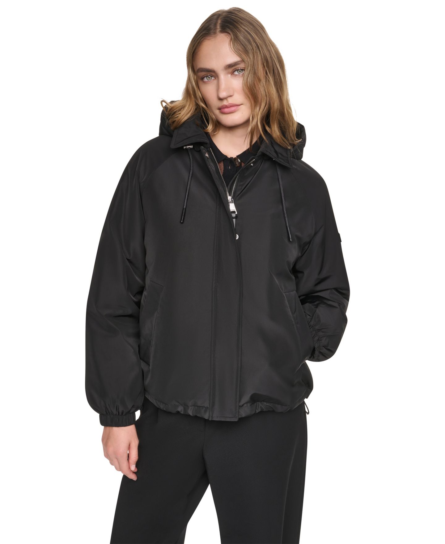 Женская куртка DKNY Hooded Bubble Hem Rain jacket, цвет: Чёрный — фото 1