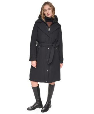 Women's Belted Trench with Hooded Bib Coat