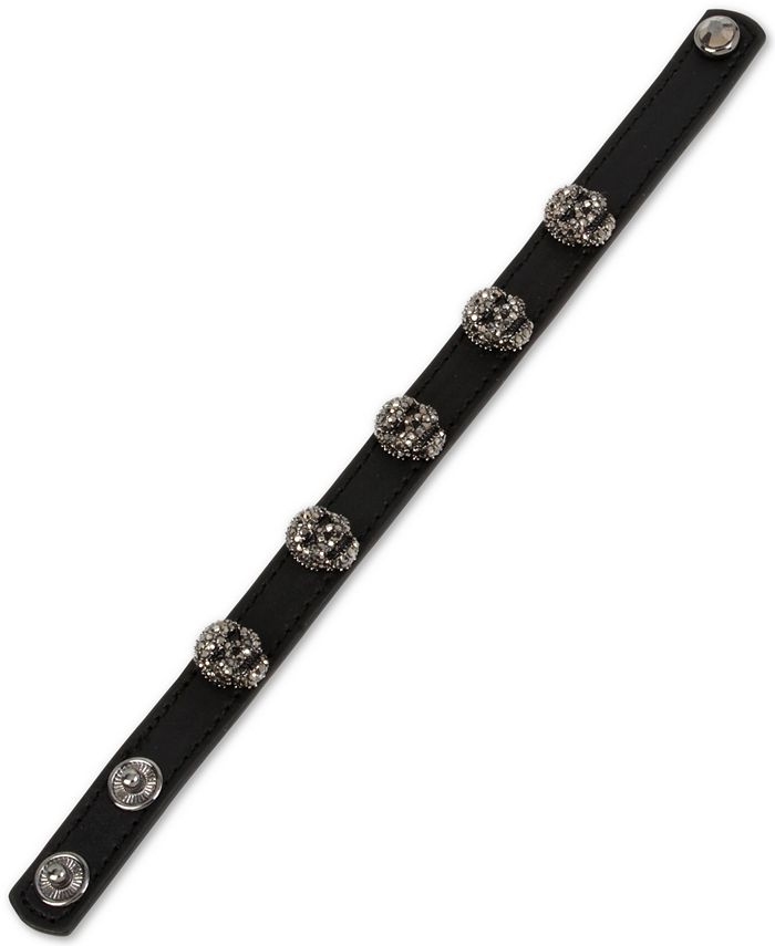 Betsey Johnson Leather Skull Snap Bracelet - Macy's