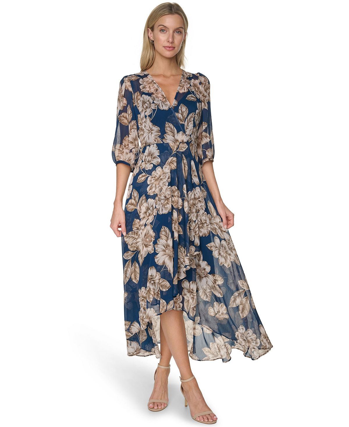 Calvin Klein Women's Floral Chiffon V-Neck Midi Dress view 2 — MAYCSS fashion products