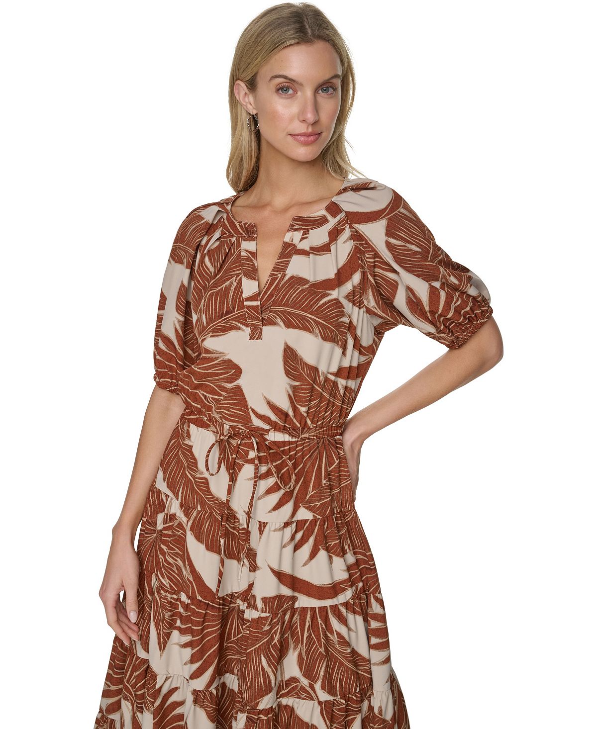 Calvin Klein Women's Puff-Sleeve Floral Tiered Midi Dress view 2 — MAYCSS fashion products